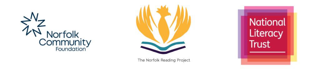 Logos: Norfolk Community Foundation, Norfolk Reading Project, and National Literacy Trust